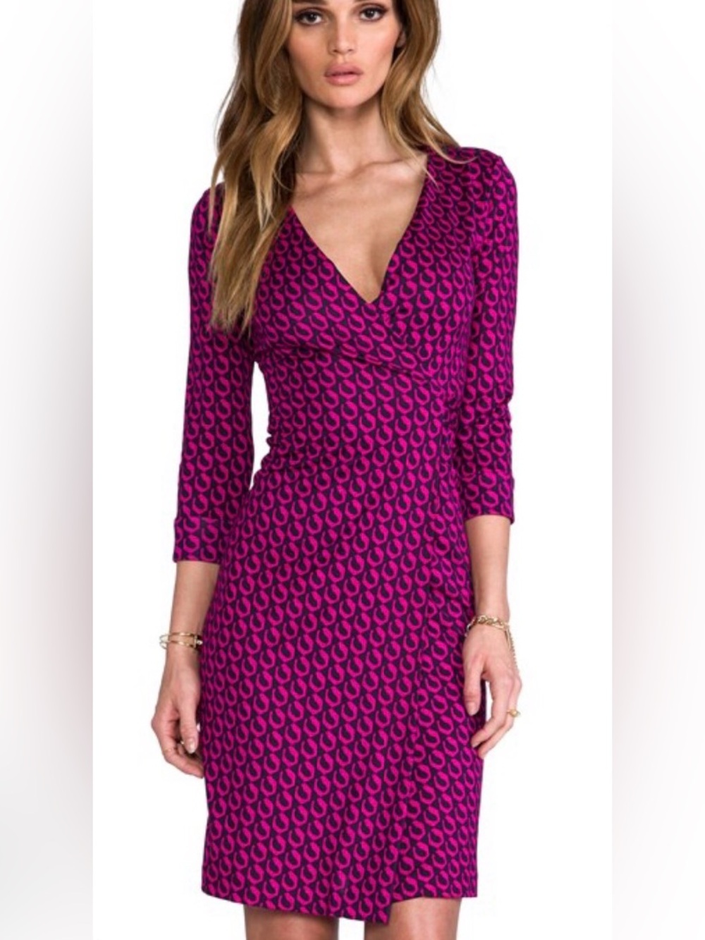 DVF Fitted Wrap Dress in Fuchsia Pink